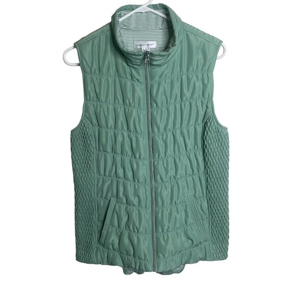 Christopher & Banks Quilted Vest Womens L Green Zip-Up Puffer Casual - Picture 2 of 10